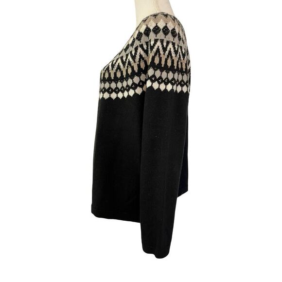 J Jill‎ Nordic Fair Isle Cotton Blend Sweater Size XLP Black Ski Grandmacore - Picture 3 of 8